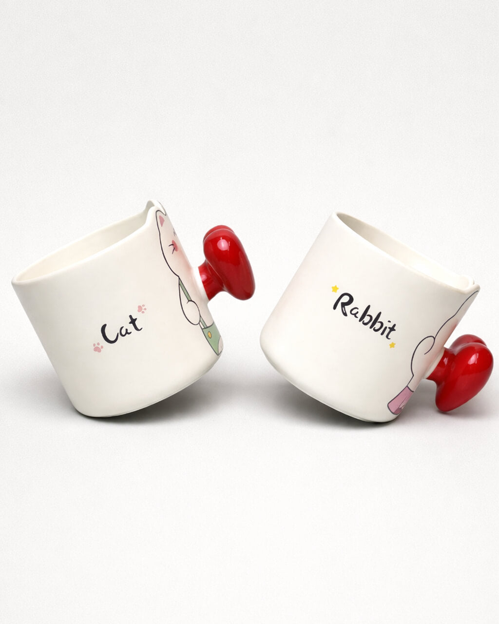 Cute Character Ceramic Coffee Mug with Heart Handle  350ml - Cat