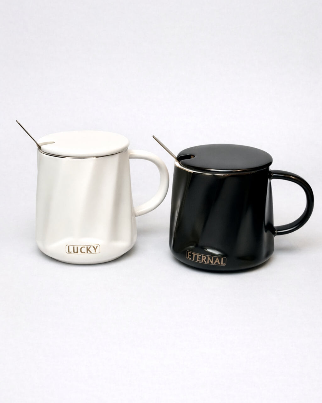 Minimal Text Ceramic Mug with Lid and Spoon – 350ml