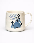 Printed Ceramic Coffee Mug with Illustrated Design – White