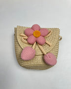 Girls Woven Crossbody Bag with 3D Flower Charm