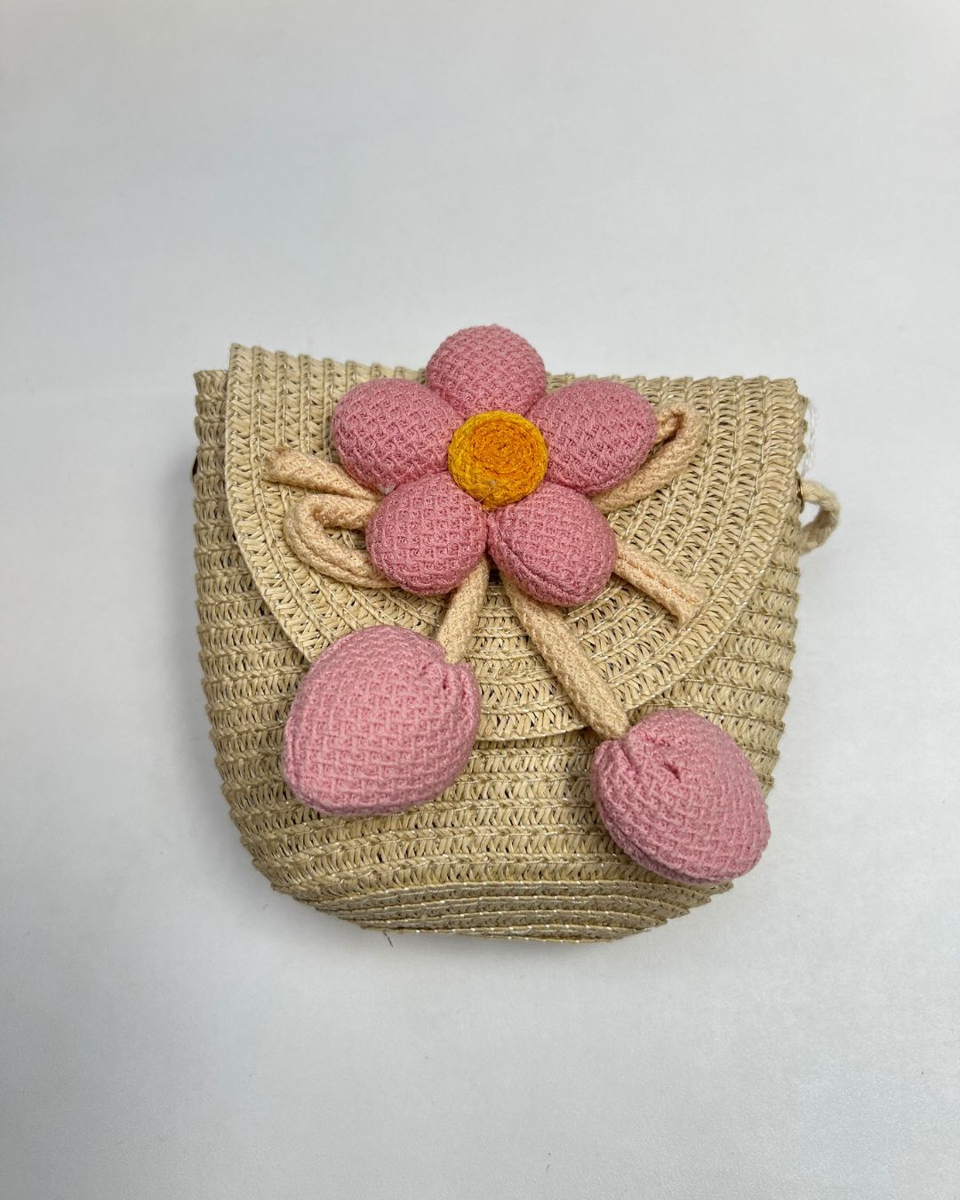 Girls Woven Crossbody Bag with 3D Flower Charm