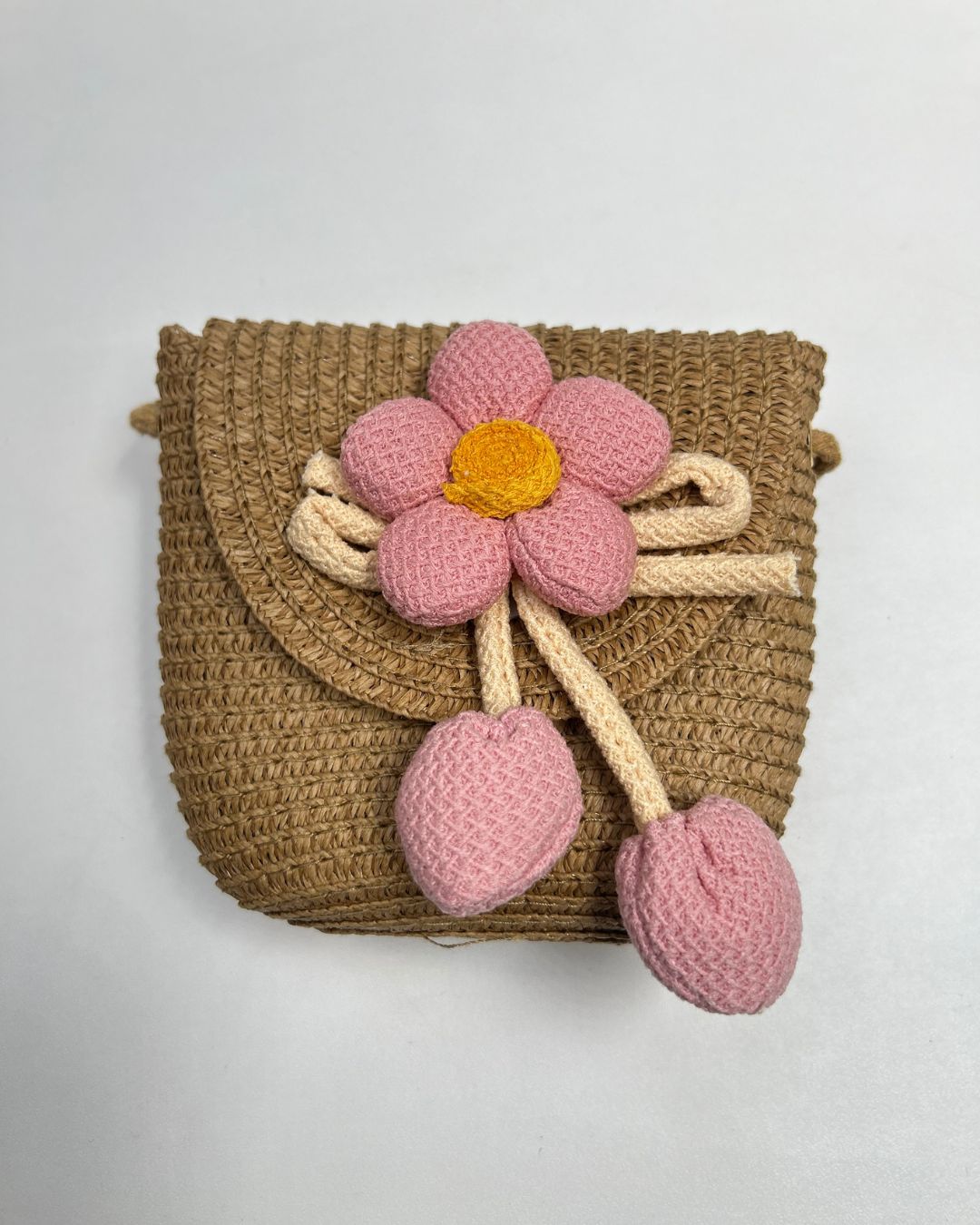 Girls Woven Crossbody Bag with 3D Flower Charm