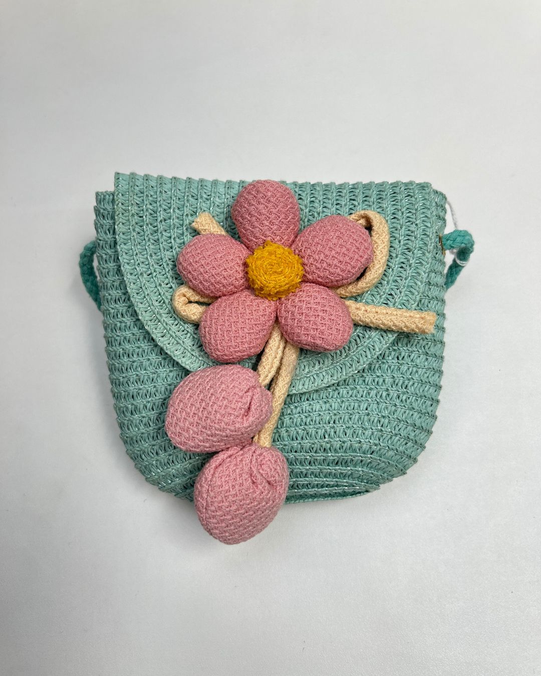 Girls Woven Crossbody Bag with 3D Flower Charm