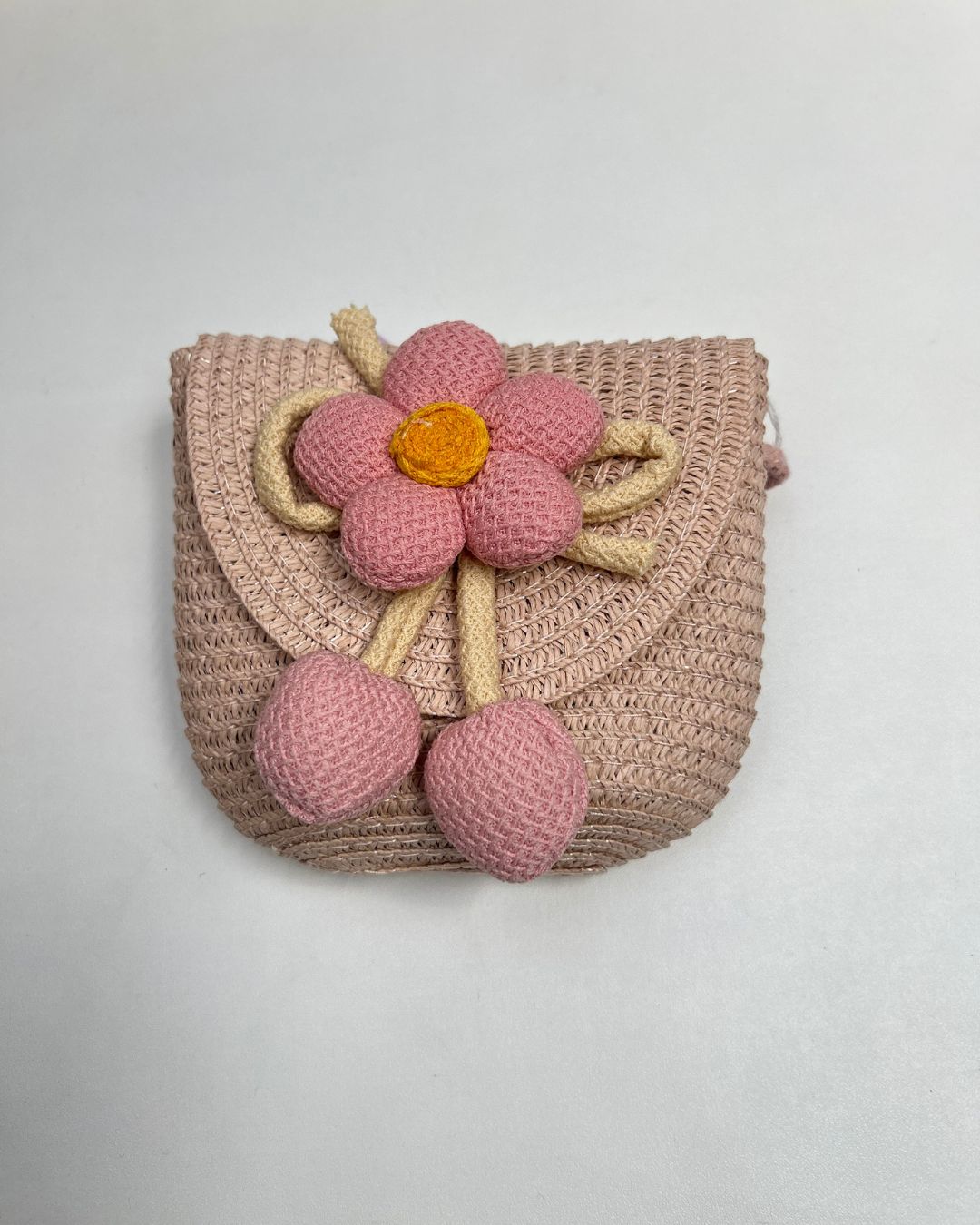 Girls Woven Crossbody Bag with 3D Flower Charm