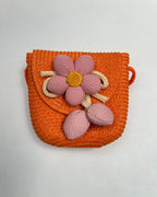 Girls Woven Crossbody Bag with 3D Flower Charm