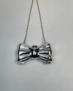 Metallic Bow-Shaped Mini Clutch Bag with Chain Strap