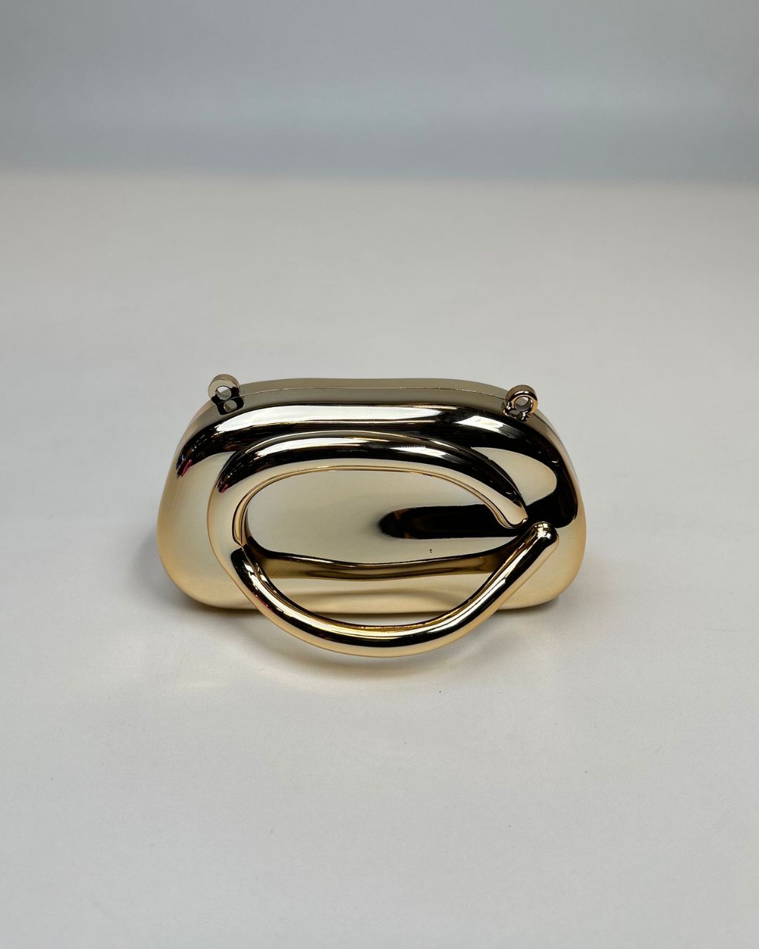 Metallic Ring-Handle Mini Clutch Bag with Chain Strap