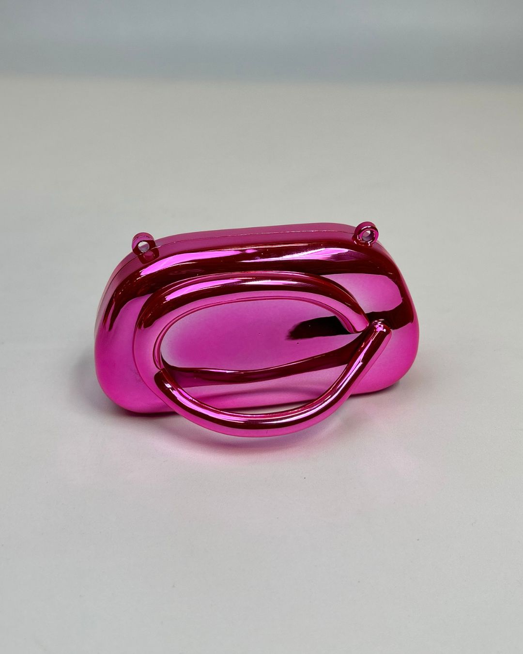 Metallic Ring-Handle Mini Clutch Bag with Chain Strap