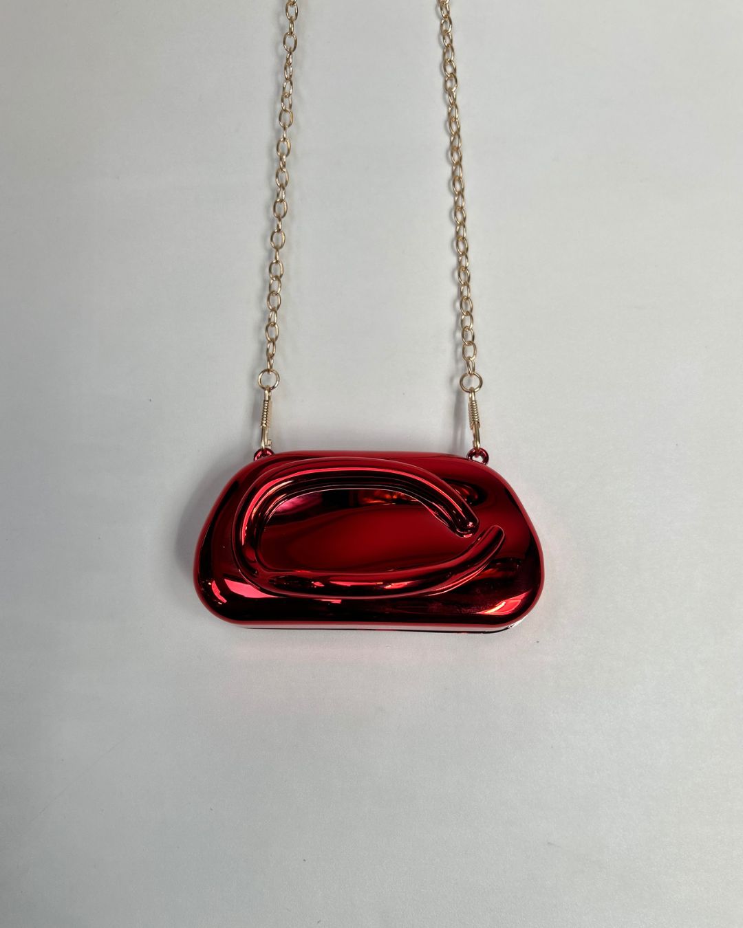 Metallic Ring-Handle Mini Clutch Bag with Chain Strap