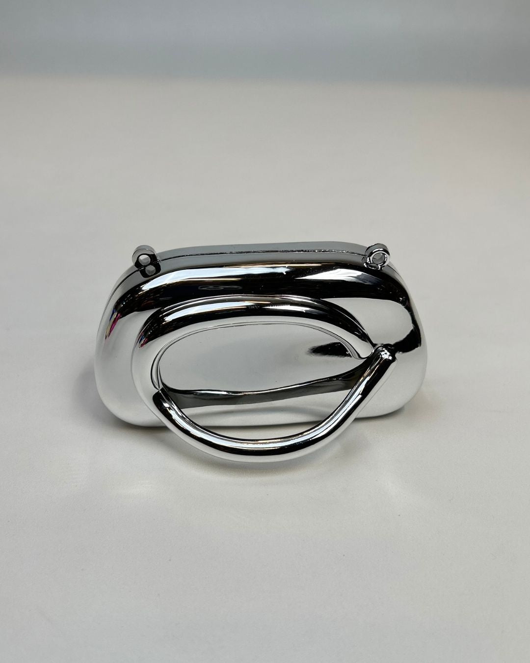 Metallic Ring-Handle Mini Clutch Bag with Chain Strap