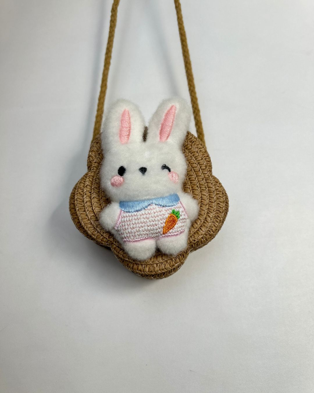 Kids Bunny Plush Woven Crossbody Bag in Flower Shape