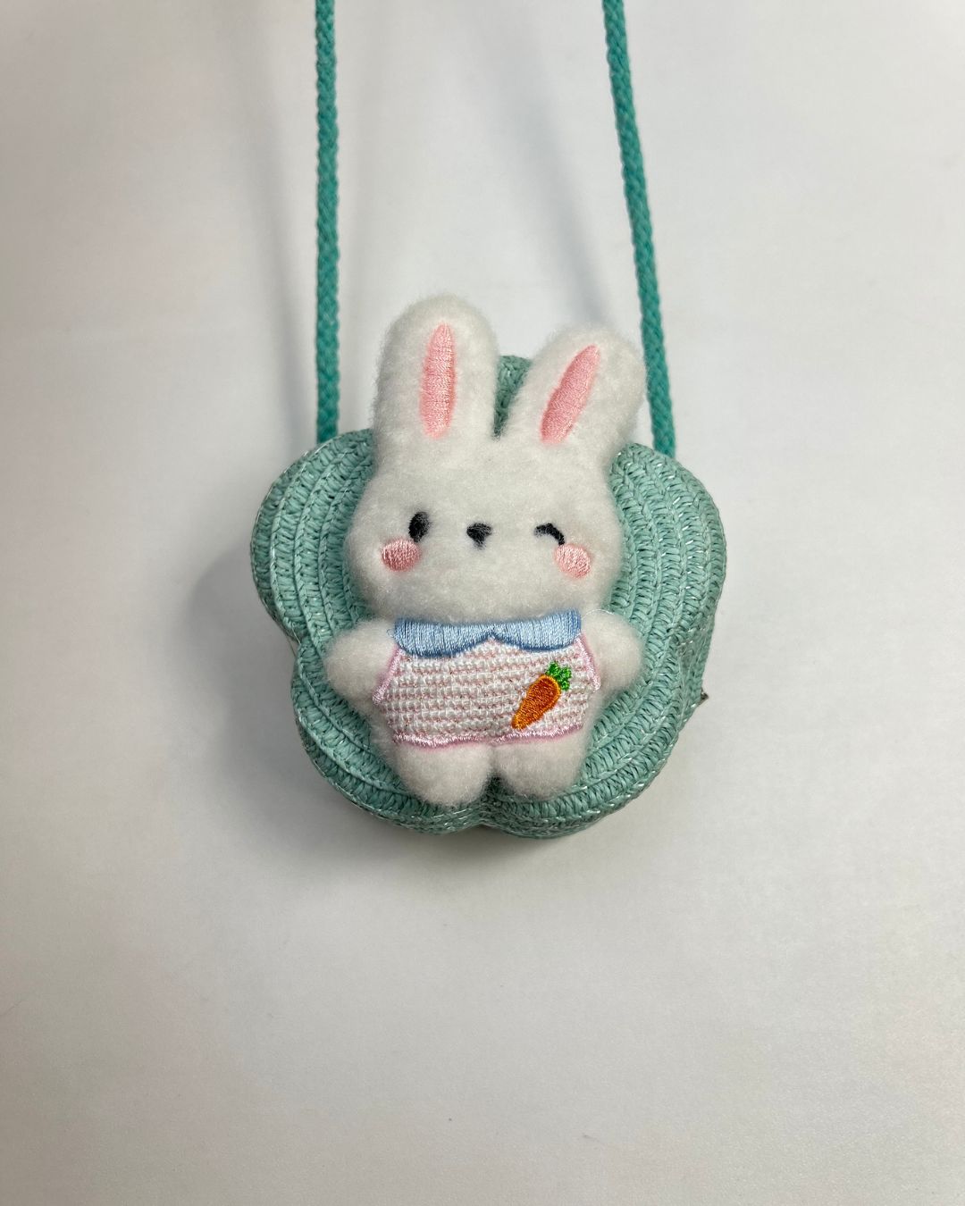 Kids Bunny Plush Woven Crossbody Bag in Flower Shape