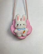 Kids Bunny Plush Woven Crossbody Bag in Flower Shape