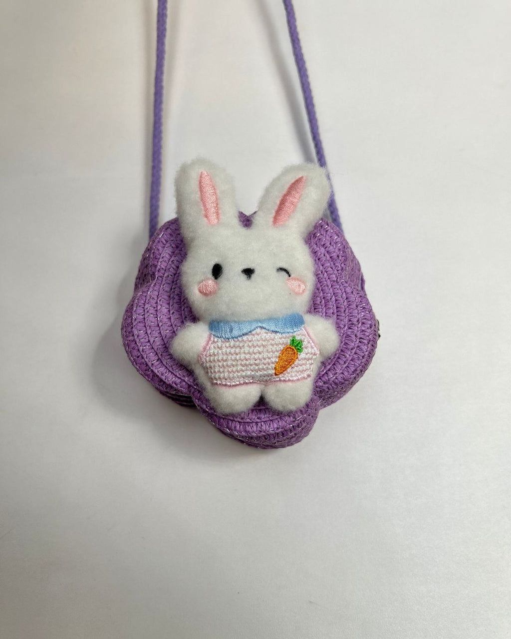 Kids Bunny Plush Woven Crossbody Bag in Flower Shape