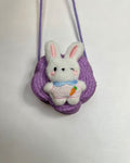 Kids Bunny Plush Woven Crossbody Bag in Flower Shape