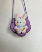 Kids Bunny Plush Woven Crossbody Bag in Flower Shape