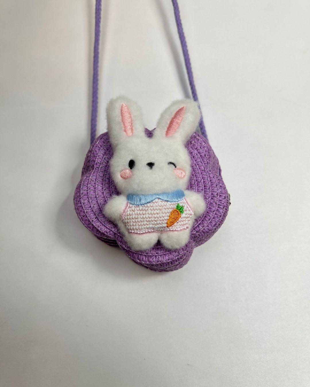 Kids Bunny Plush Woven Crossbody Bag in Flower Shape