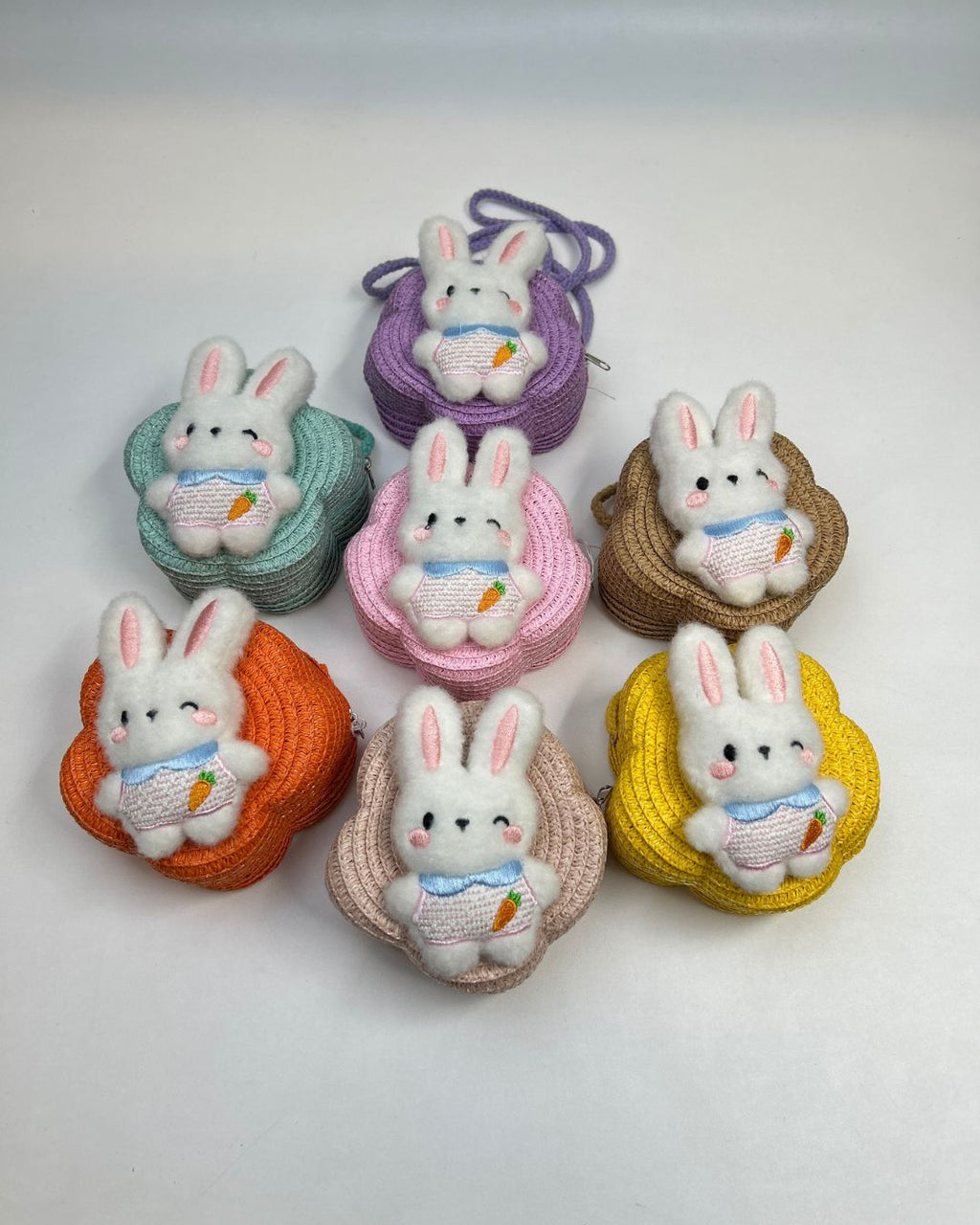Kids Bunny Plush Woven Crossbody Bag in Flower Shape