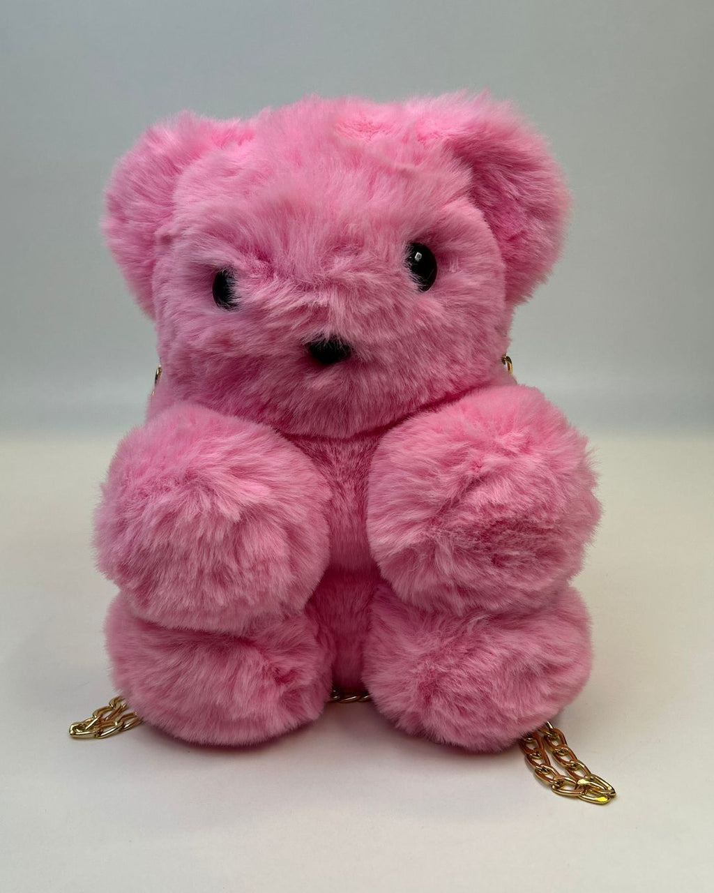 Plush Teddy Bear Mini Crossbody Bag with Gold Chain Strap