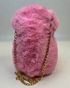 Plush Teddy Bear Mini Crossbody Bag with Gold Chain Strap