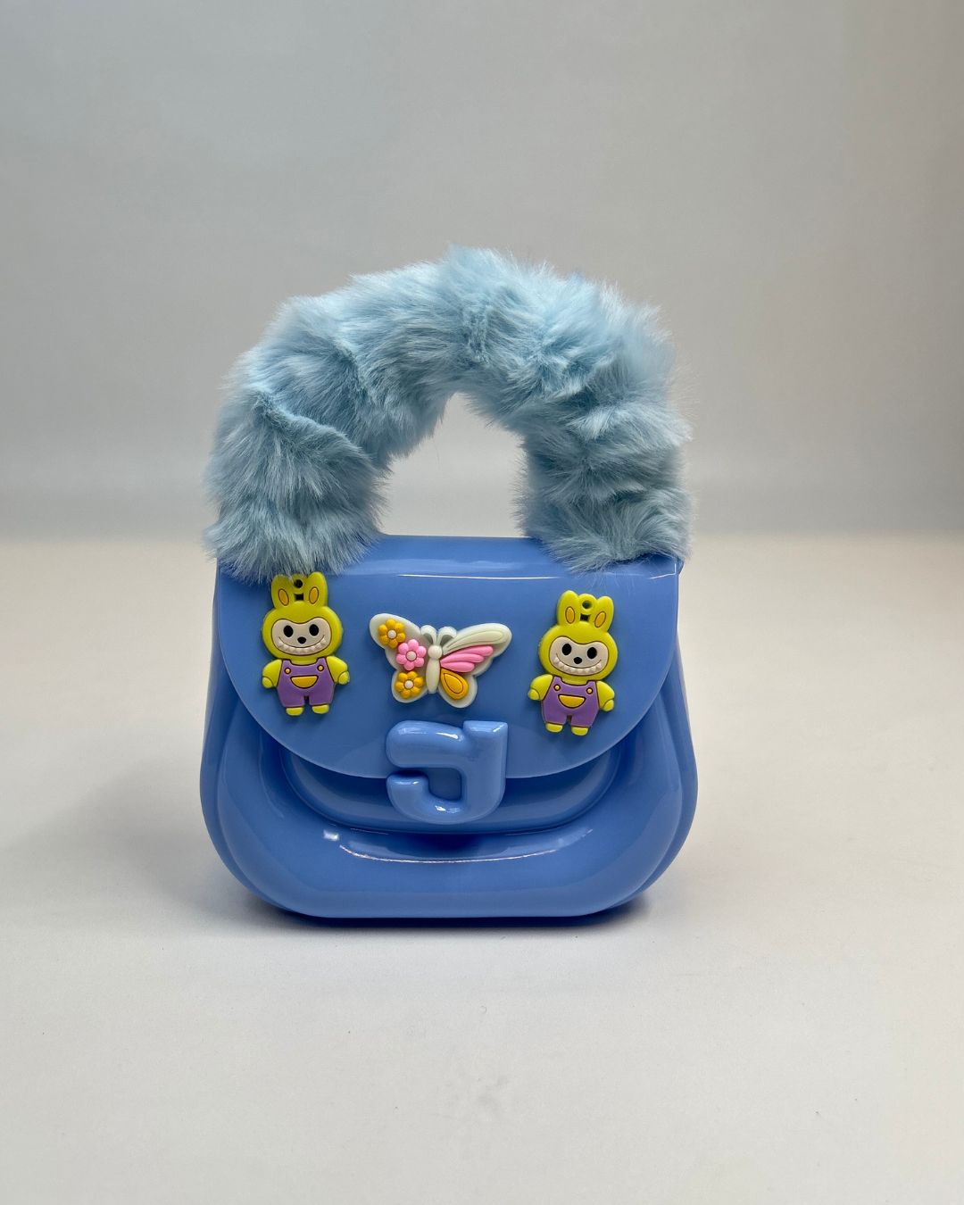 Faux Fur Handle Glossy Mini Handbag for Girls