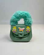 Faux Fur Handle Glossy Mini Handbag for Girls