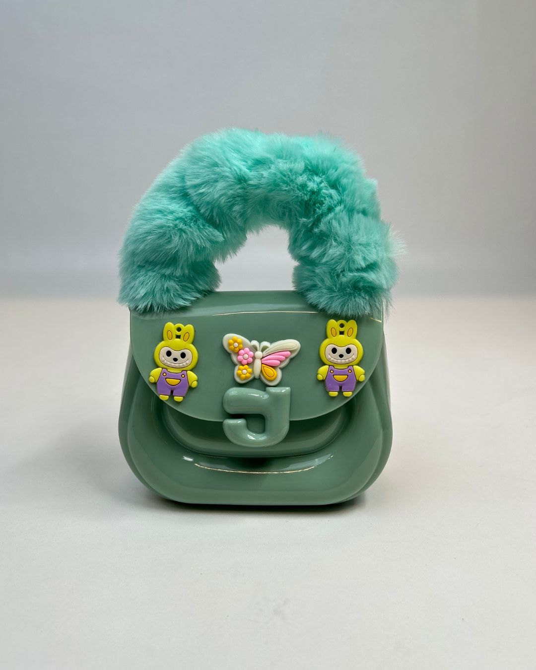 Faux Fur Handle Glossy Mini Handbag for Girls