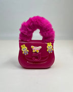 Faux Fur Handle Glossy Mini Handbag for Girls