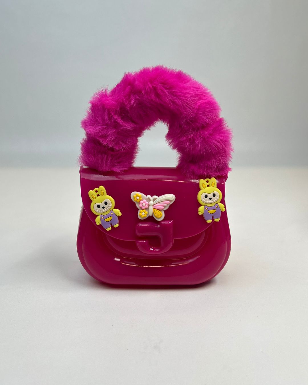 Faux Fur Handle Glossy Mini Handbag for Girls