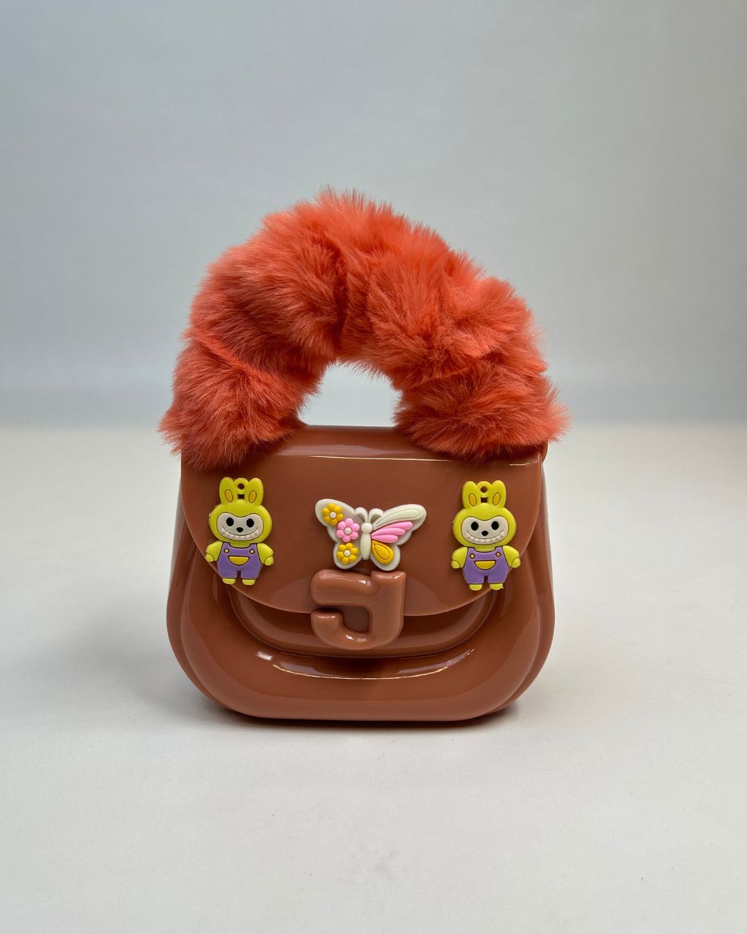 Faux Fur Handle Glossy Mini Handbag for Girls