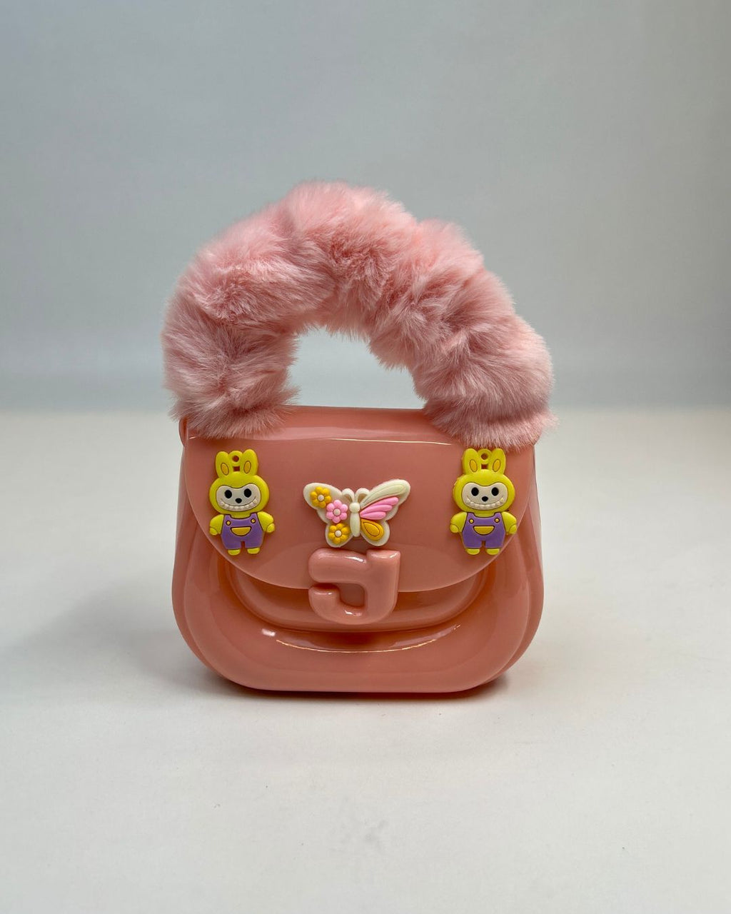 Faux Fur Handle Glossy Mini Handbag for Girls