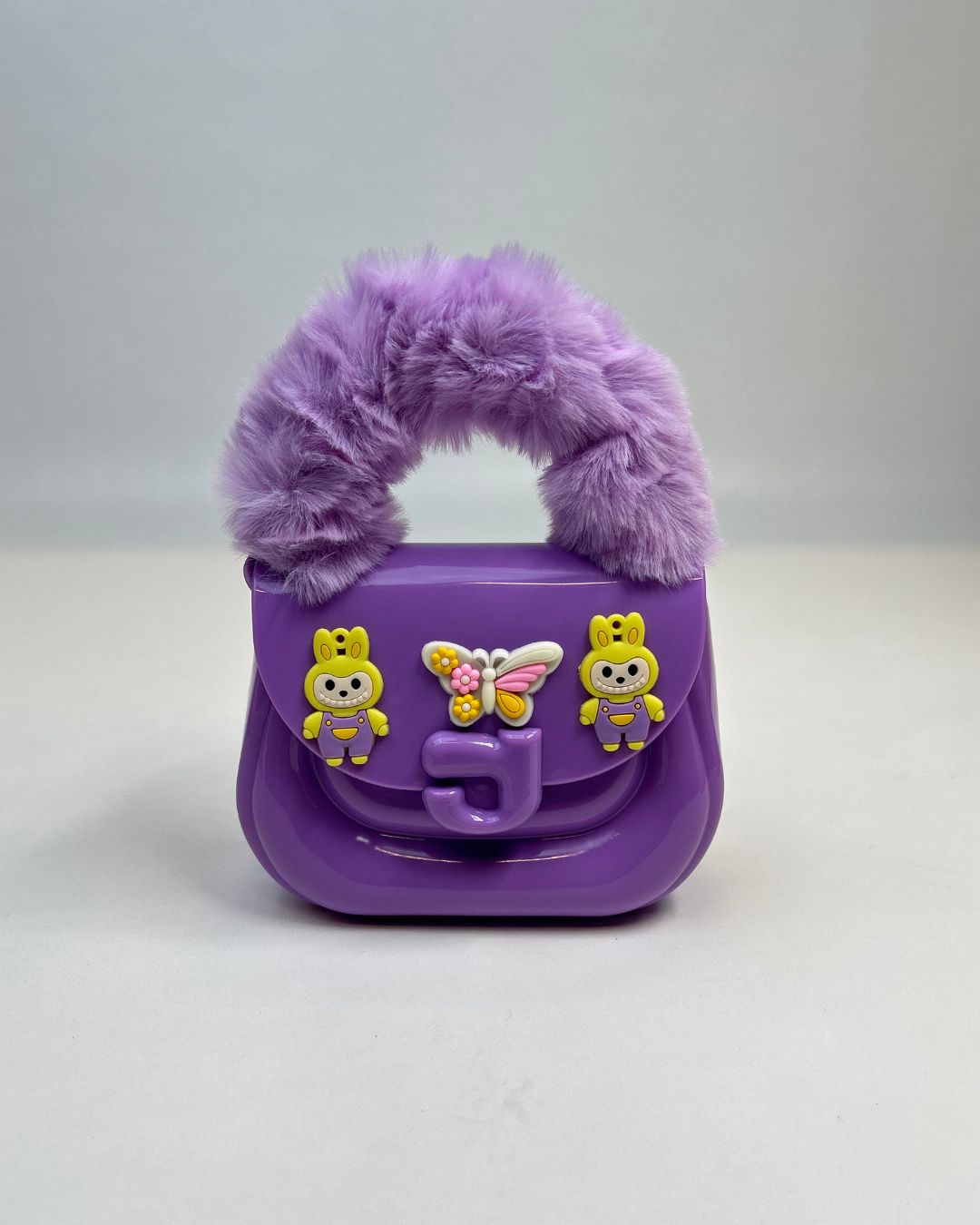 Faux Fur Handle Glossy Mini Handbag for Girls