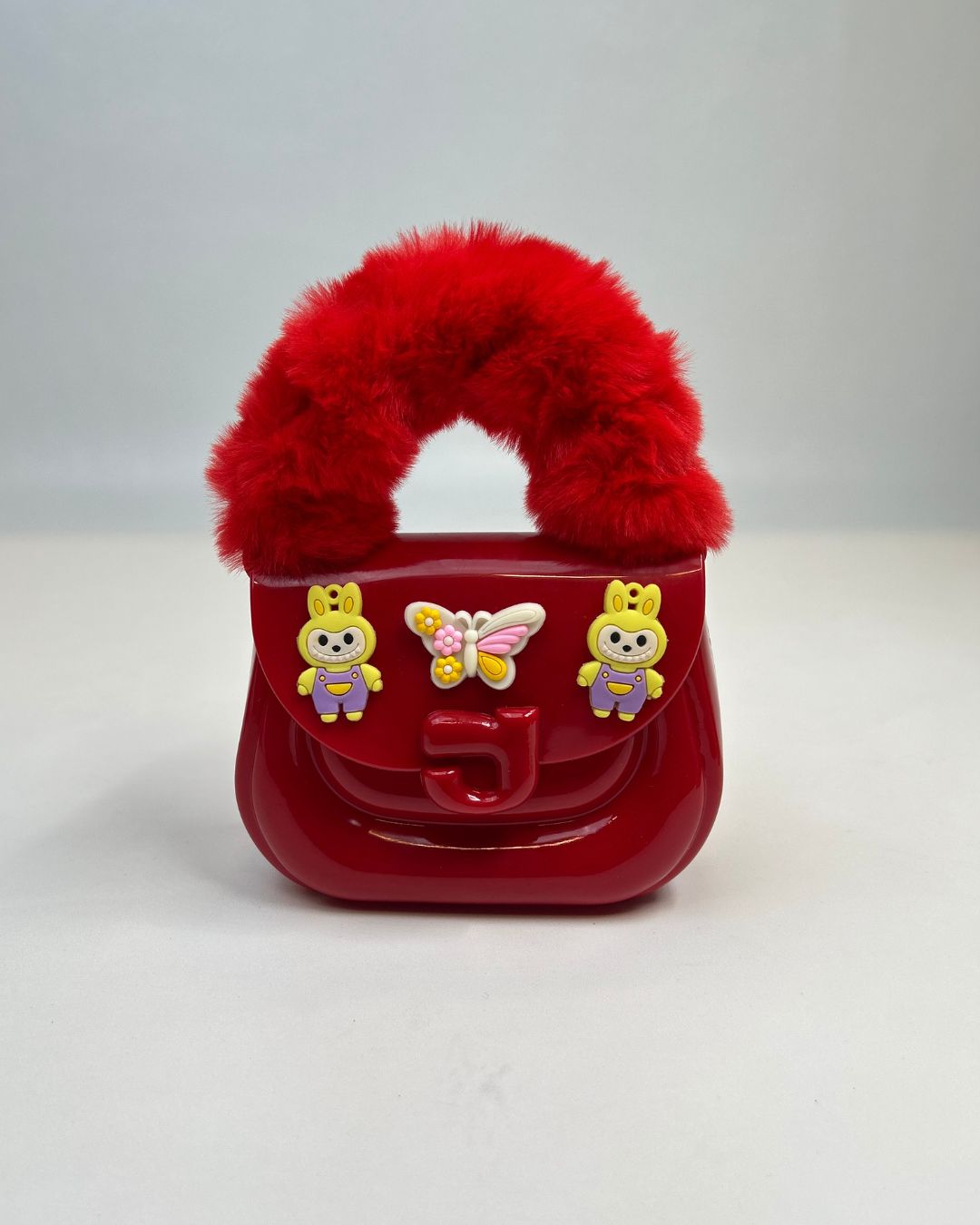 Faux Fur Handle Glossy Mini Handbag for Girls