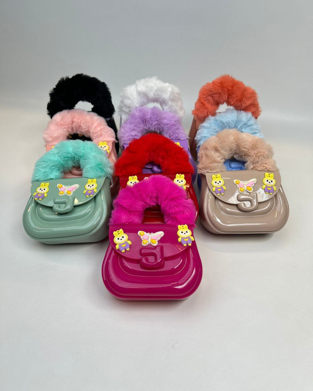 Faux Fur Handle Glossy Mini Handbag for Girls