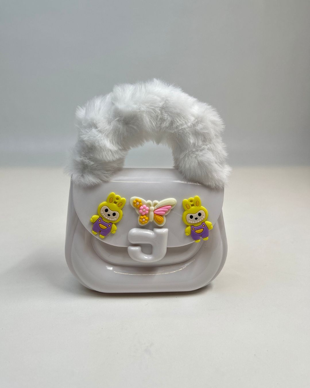 Faux Fur Handle Glossy Mini Handbag for Girls