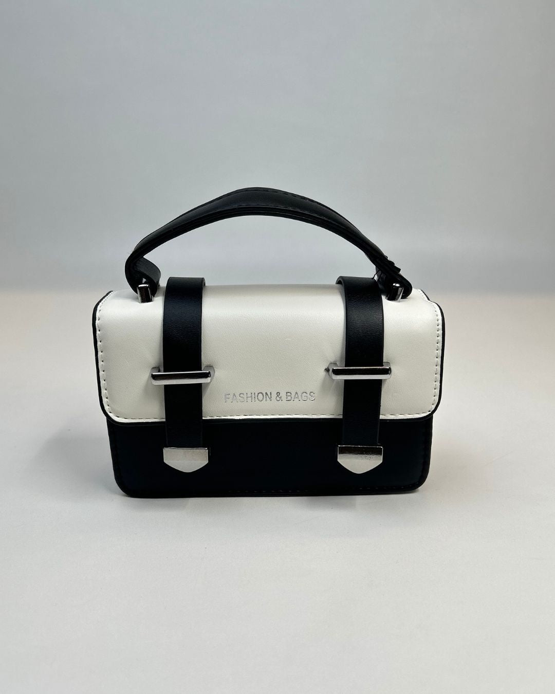 Two-Tone Mini Satchel Handbag with Buckle Strap Detail