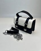 Two-Tone Mini Satchel Handbag with Buckle Strap Detail