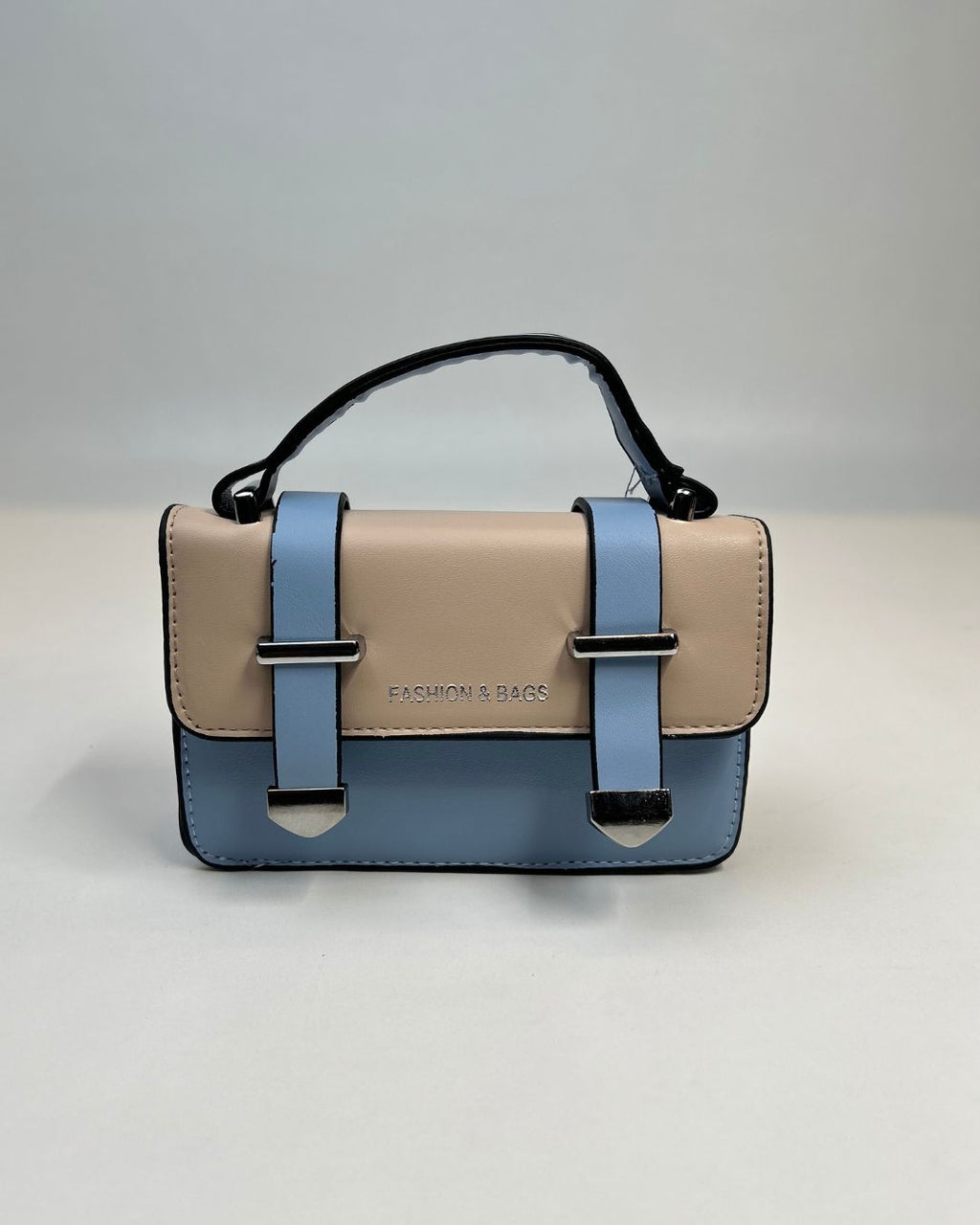 Two-Tone Mini Satchel Handbag with Buckle Strap Detail