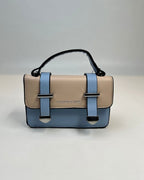 Two-Tone Mini Satchel Handbag with Buckle Strap Detail