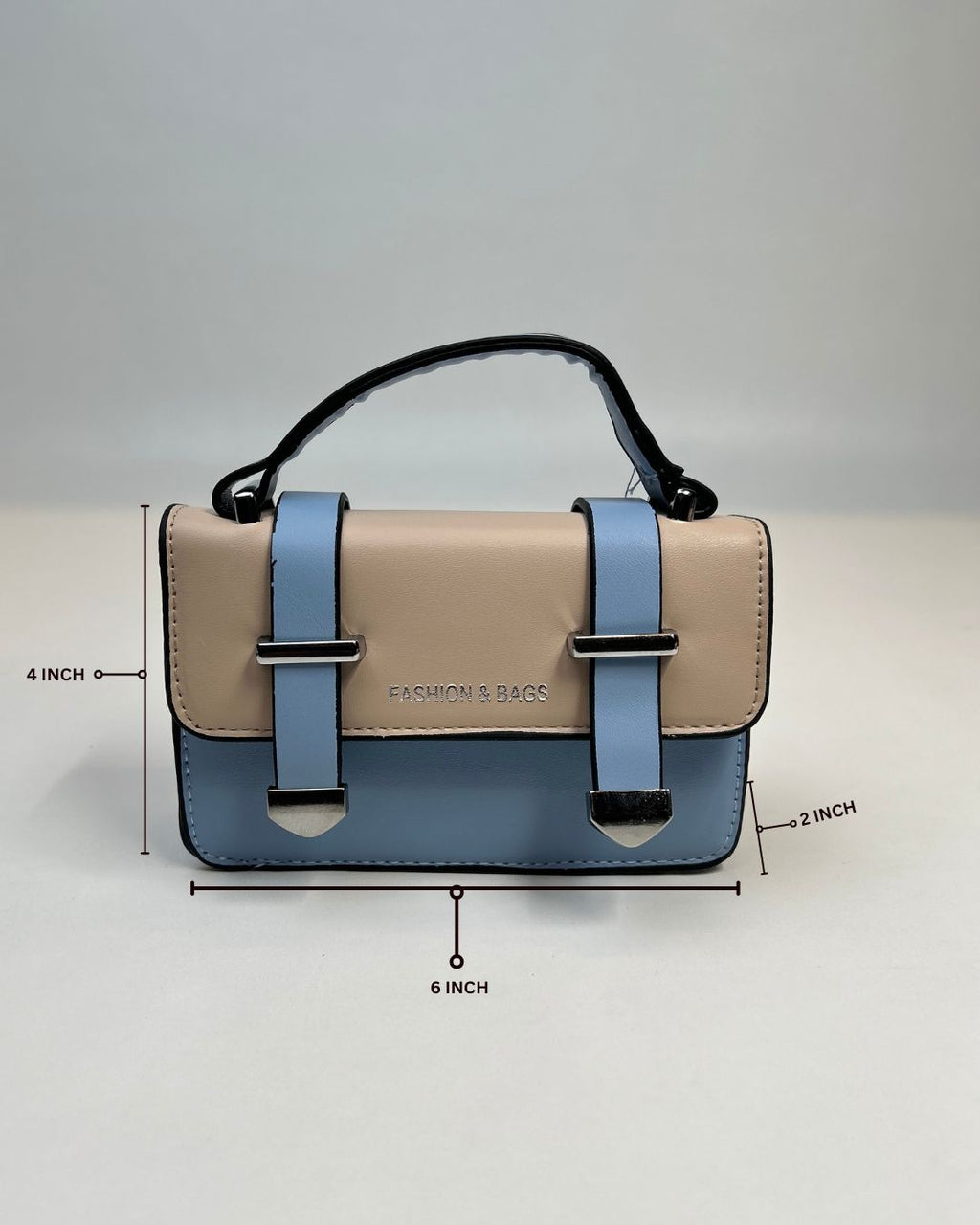 Two-Tone Mini Satchel Handbag with Buckle Strap Detail