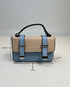 Two-Tone Mini Satchel Handbag with Buckle Strap Detail