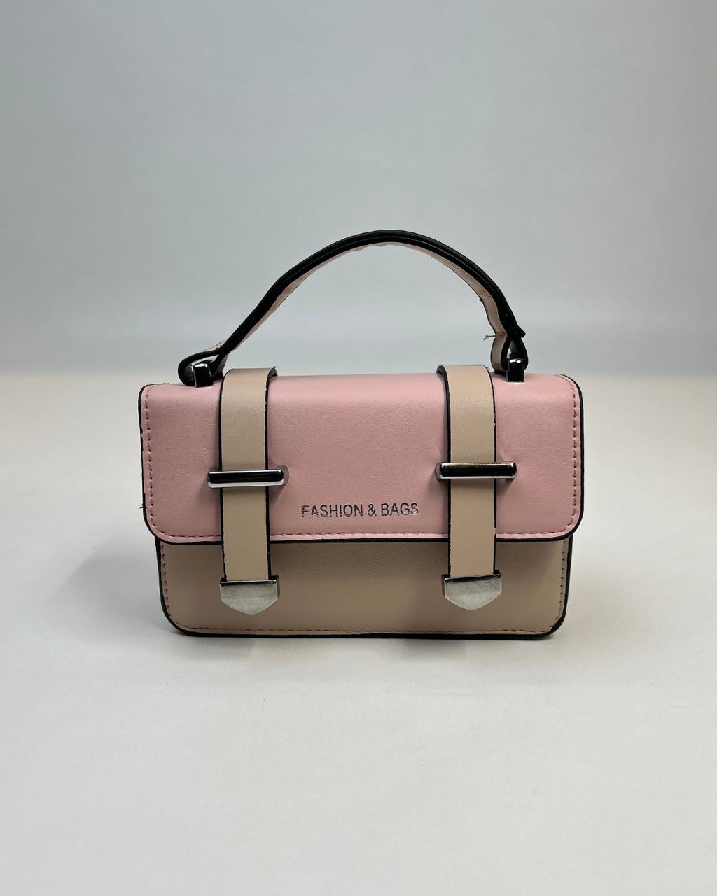 Two-Tone Mini Satchel Handbag with Buckle Strap Detail