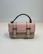 Two-Tone Mini Satchel Handbag with Buckle Strap Detail