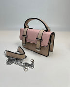 Two-Tone Mini Satchel Handbag with Buckle Strap Detail