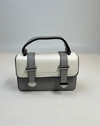 Two-Tone Mini Satchel Handbag with Buckle Strap Detail