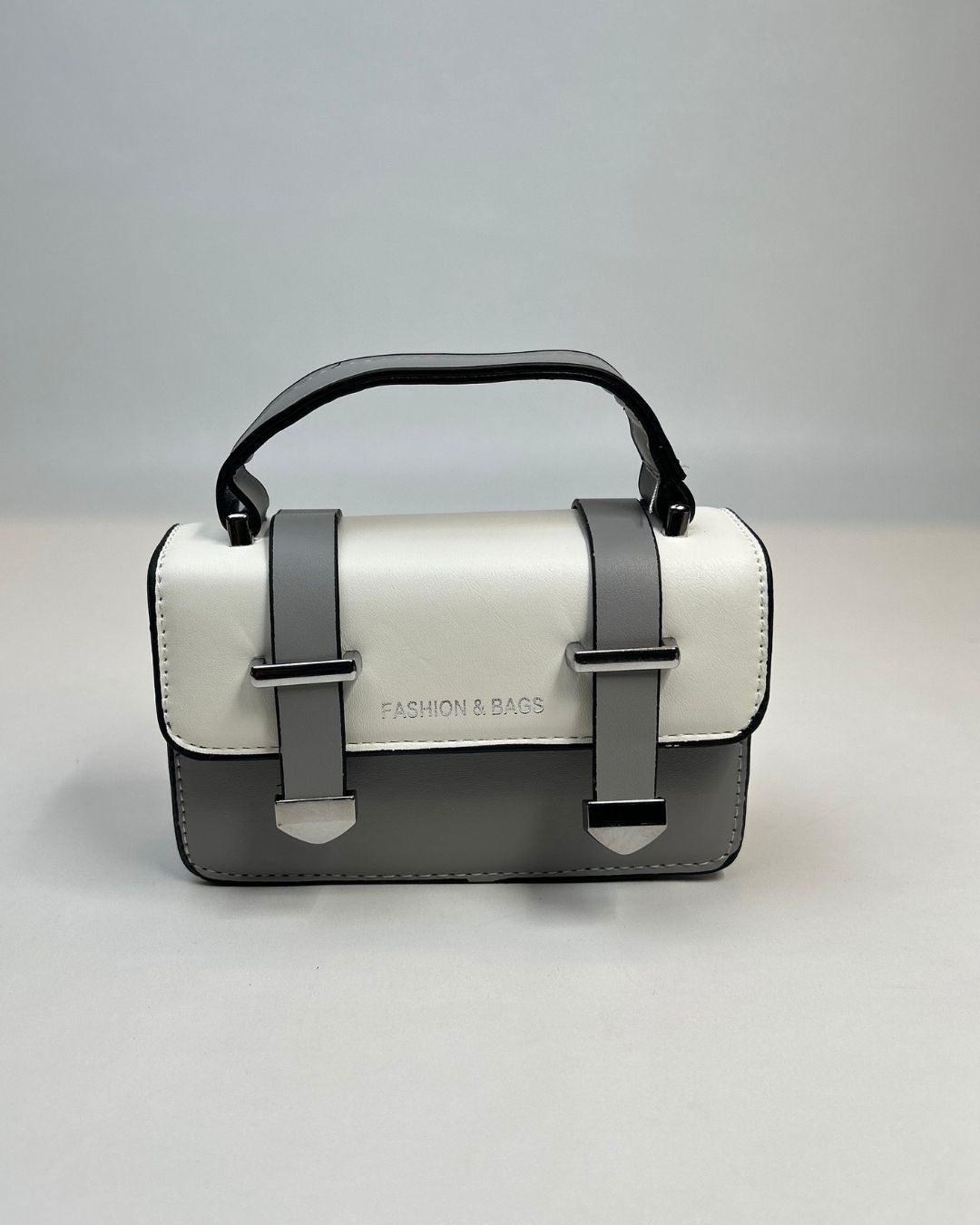 Two-Tone Mini Satchel Handbag with Buckle Strap Detail