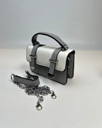 Two-Tone Mini Satchel Handbag with Buckle Strap Detail