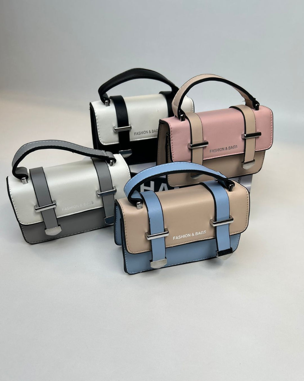 Two-Tone Mini Satchel Handbag with Buckle Strap Detail