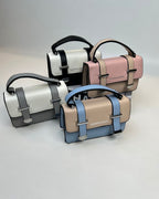 Two-Tone Mini Satchel Handbag with Buckle Strap Detail