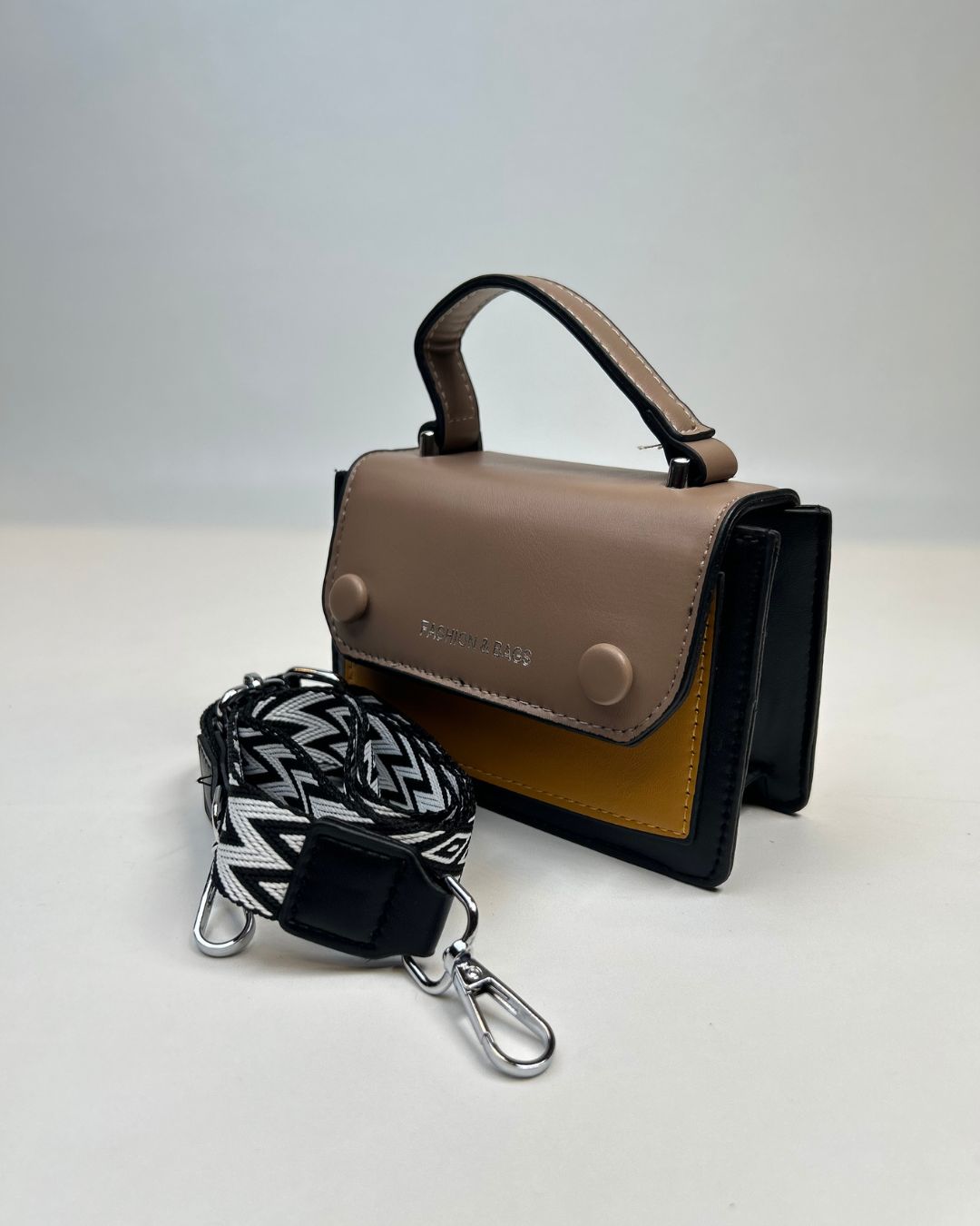 Color-Block Mini Satchel Handbag with Top Handle